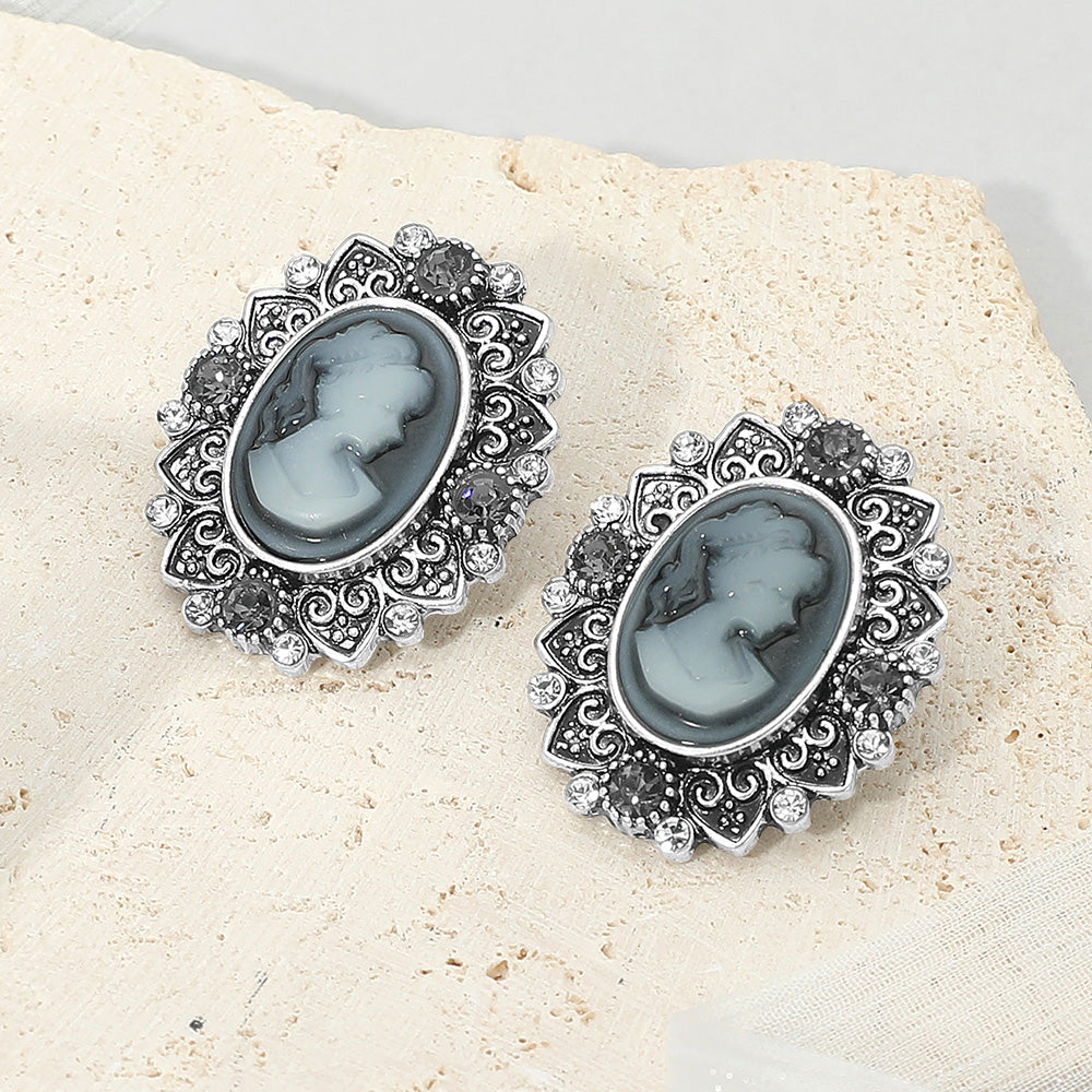 Madeline Love Gray Vintage Cameo Oval Earrings