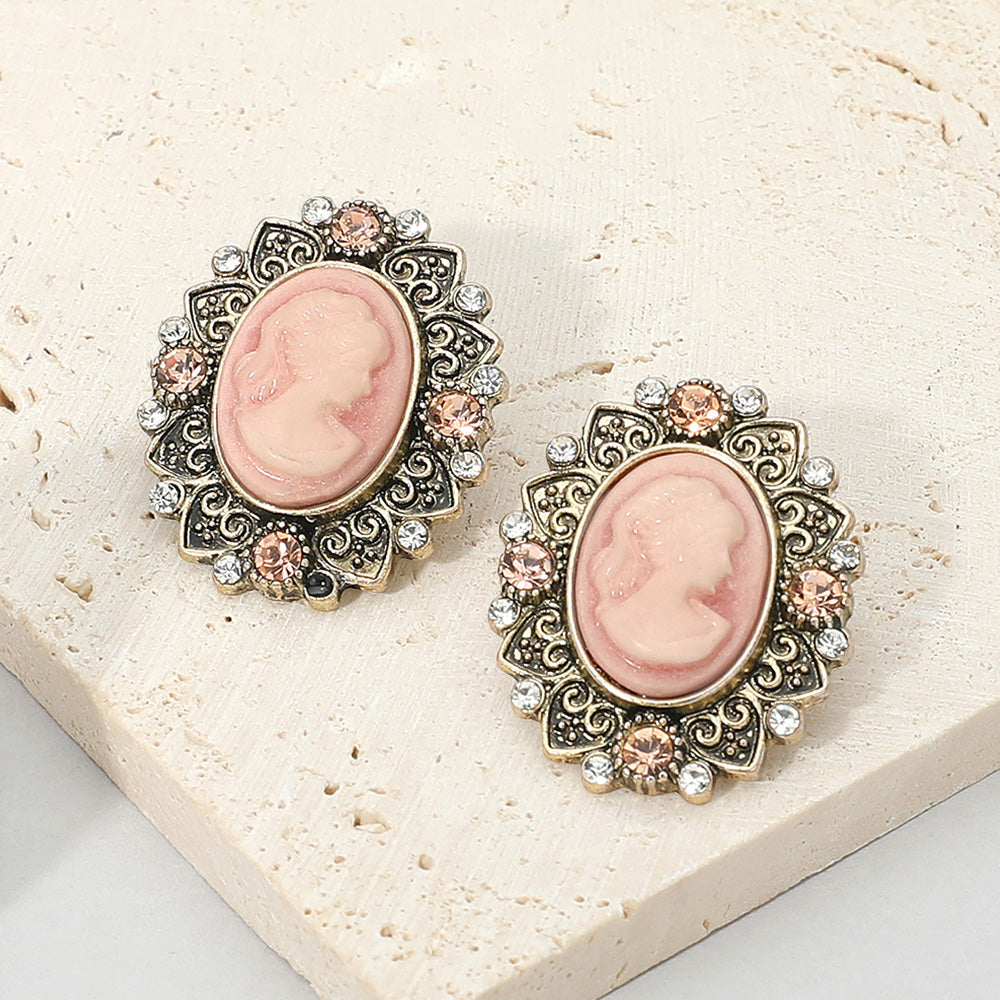 Madeline Love Peach Vintage Cameo Oval Earrings