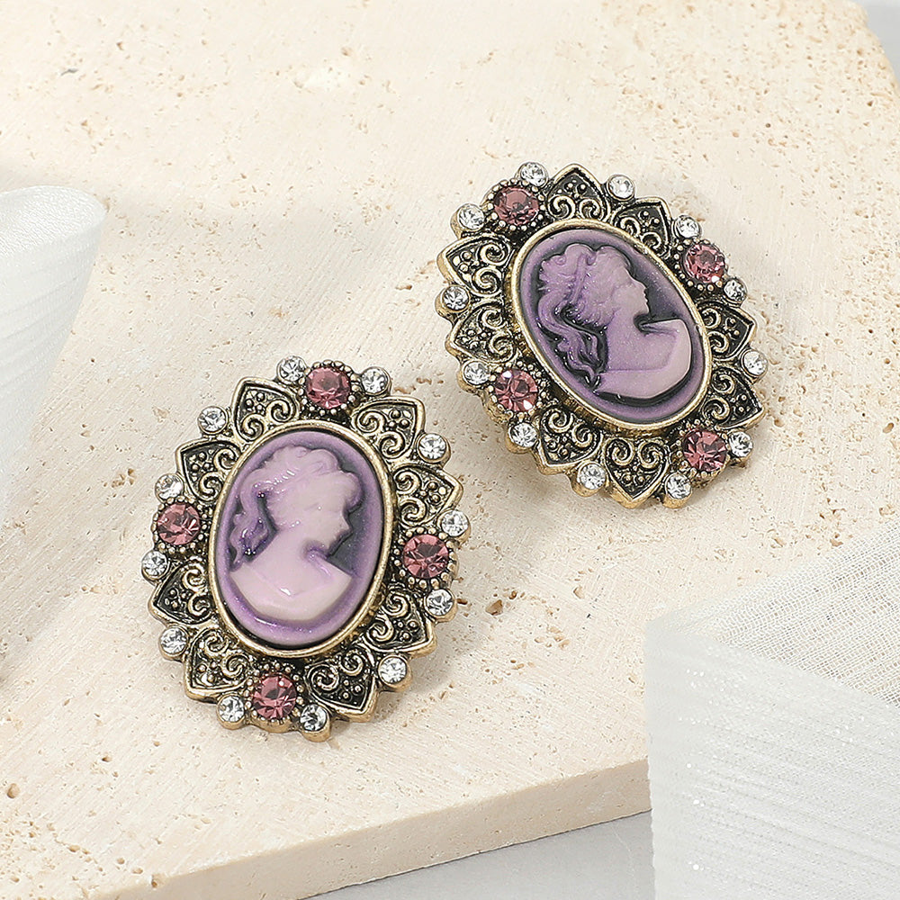 Madeline Love Purple Vintage Cameo Oval Earrings