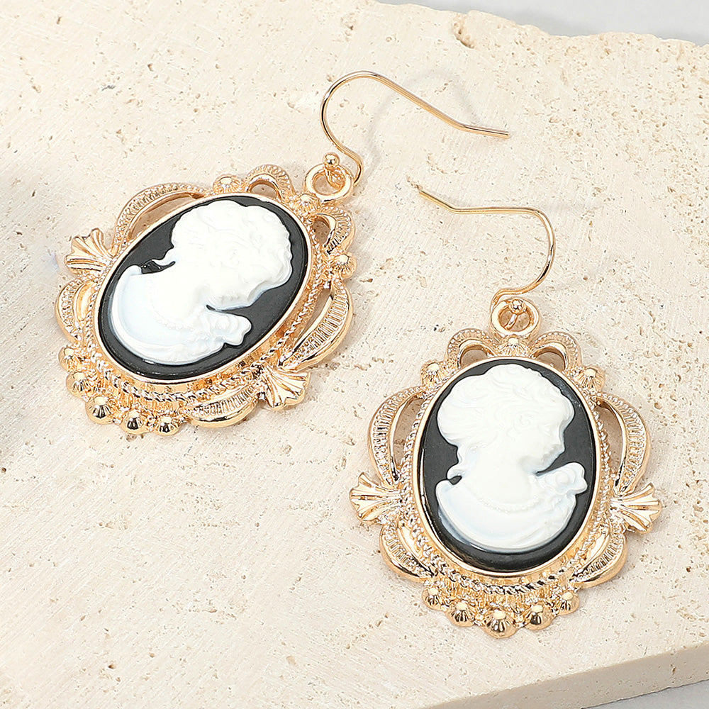 Madeline Love Black Bold Vintage Cameo Drop Dangle Earrings