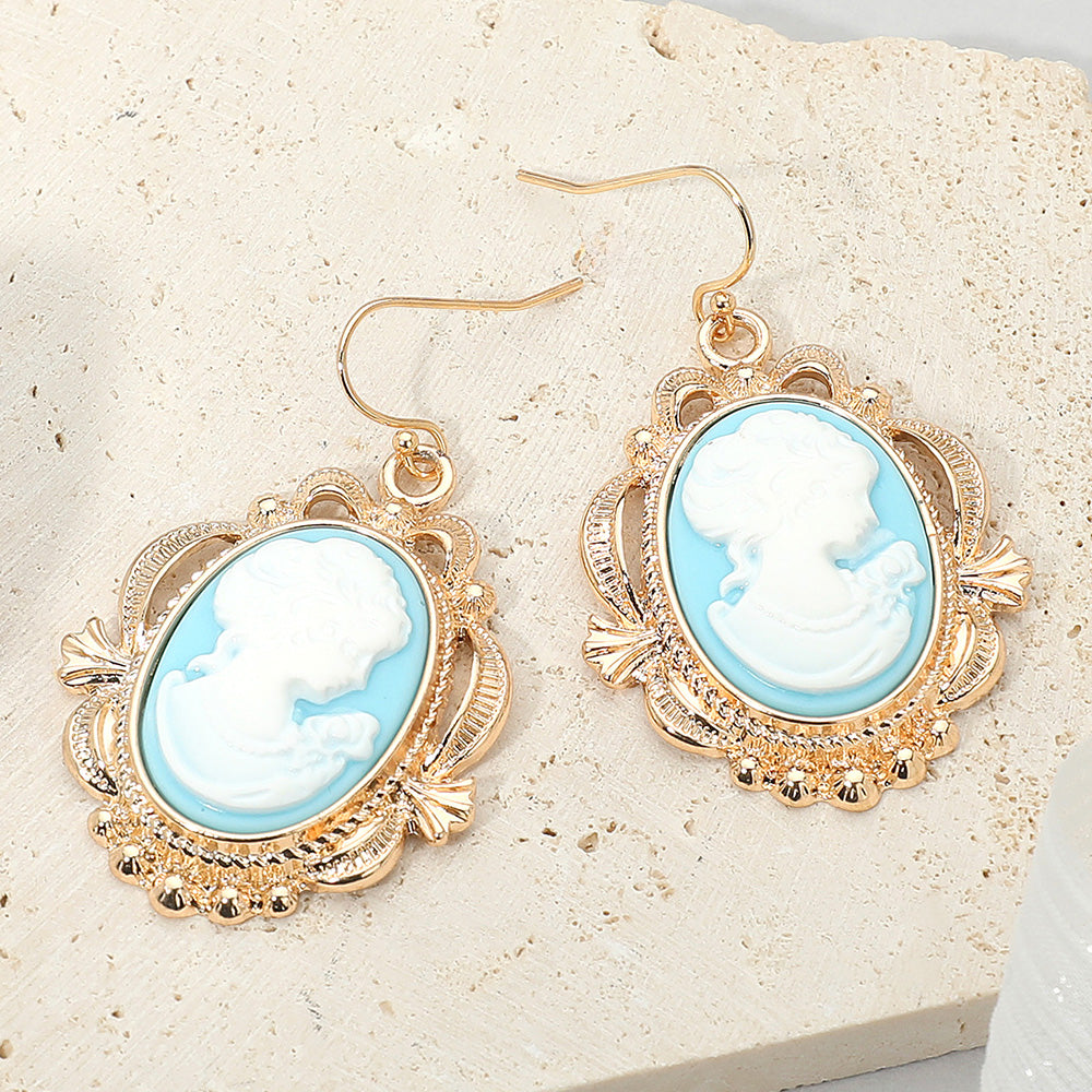 Madeline Love Light Blue Bold Vintage Cameo Drop Dangle Earrings