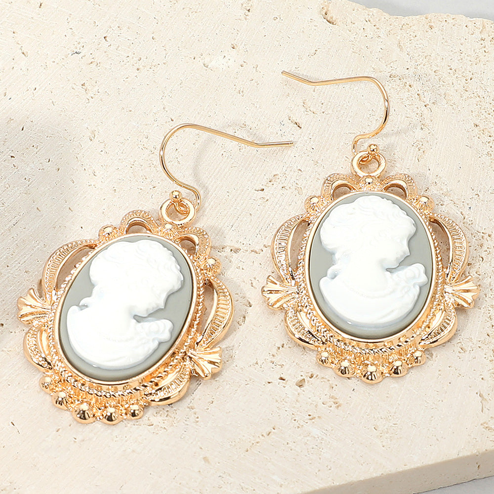 Madeline Love Gray, Light Bold Vintage Cameo Drop Dangle Earrings