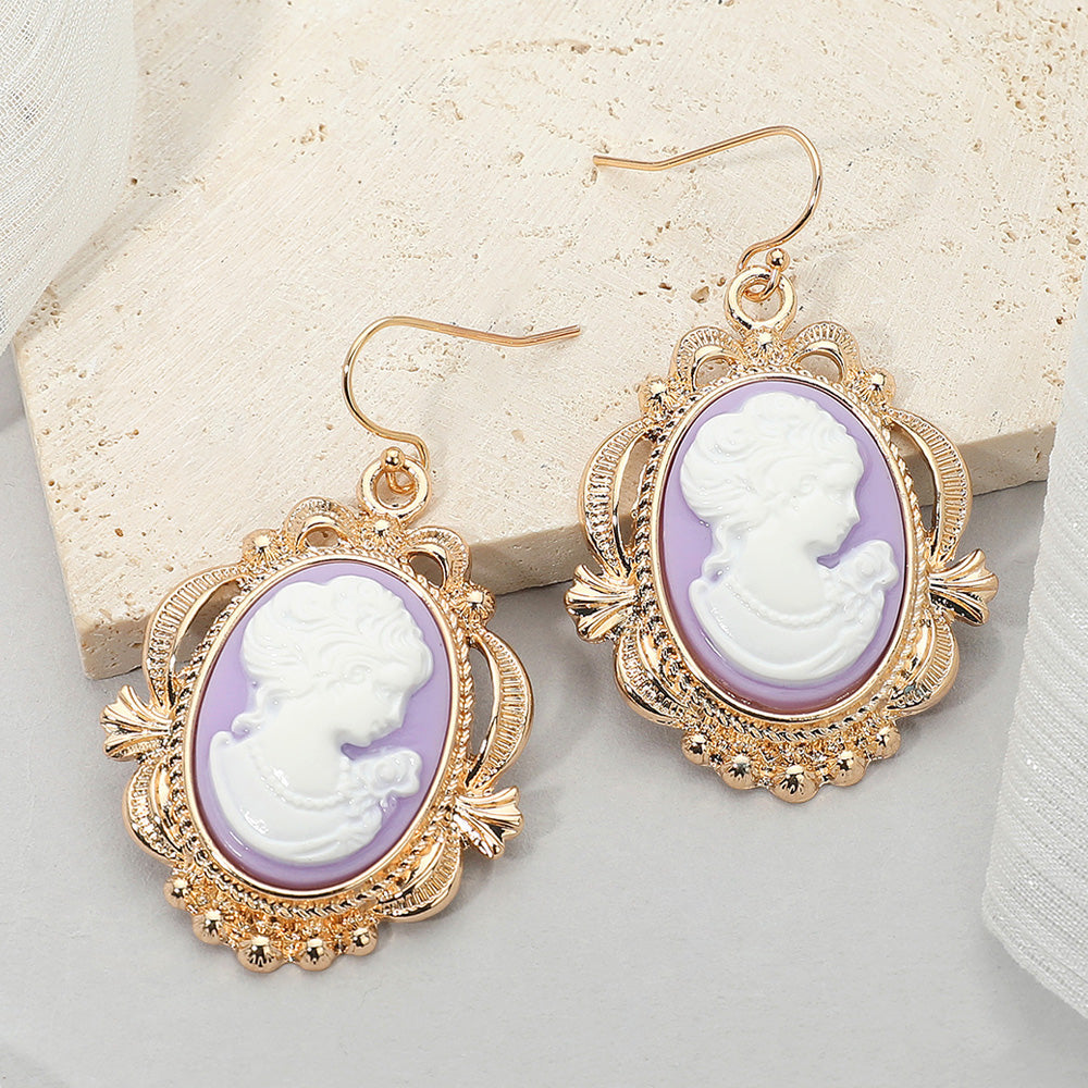Madeline Love Lavender Bold Vintage Cameo Drop Dangle Earrings
