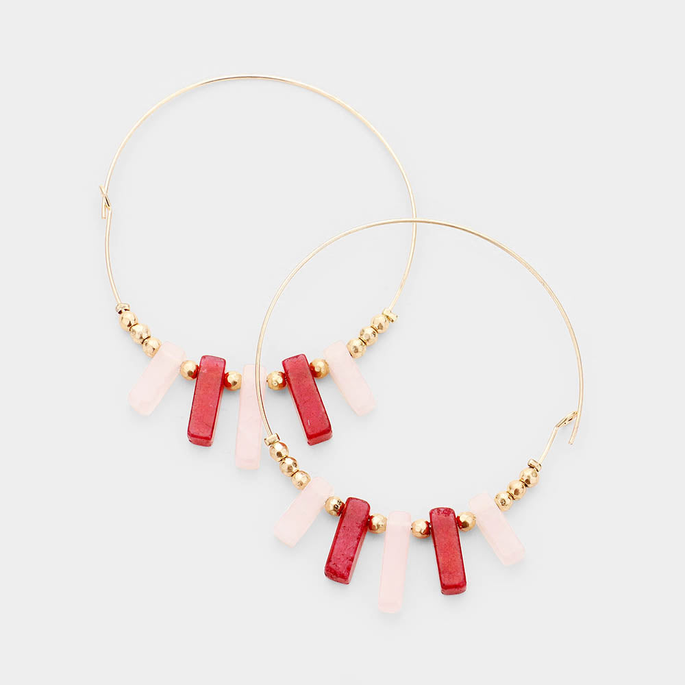 Madeline Love Gold, Multi, Red Resin Bar Beaded Hoop Earrings