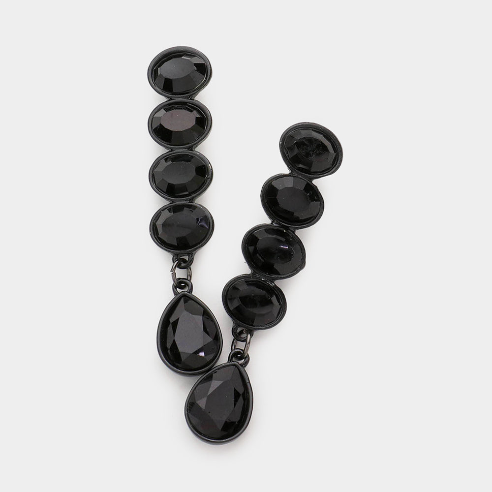 Madeline Love Black Oval Teardrop Crystal Drop Earrings