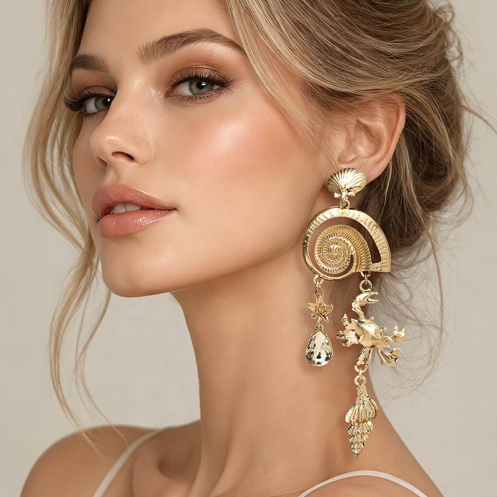 Madeline Love Worn Gold Bold Coastal Charm Drop Statement Earrings