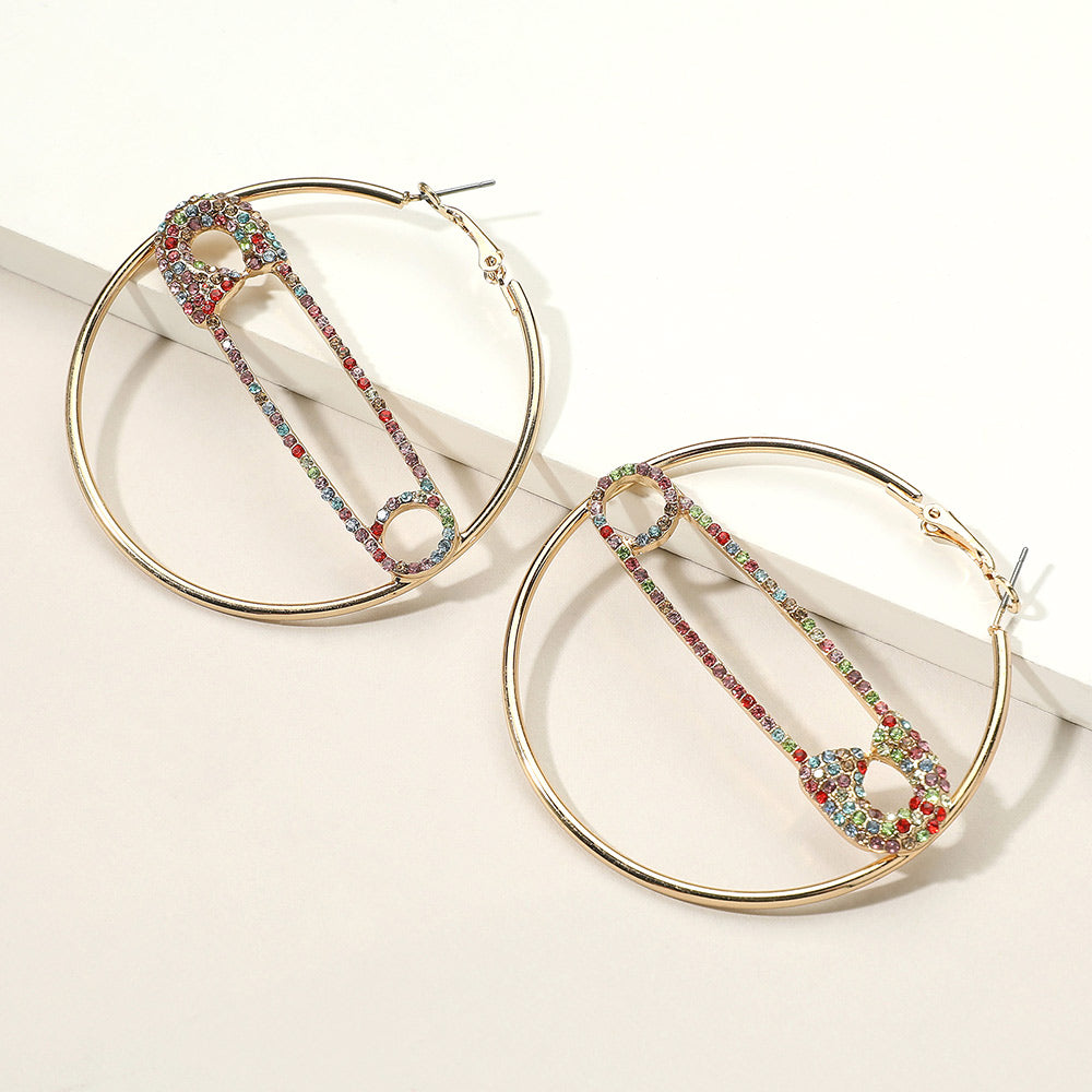 Madeline Love Gold, Multi Safety Pin Centered Hoop Earrings