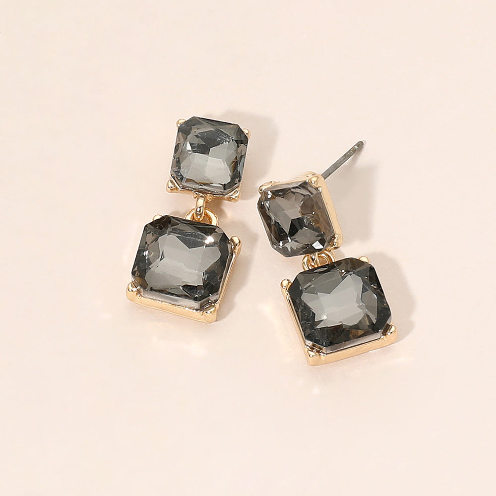 Madeline Love Black Diamond, Gold Faceted Square Gem Link Drop Earrings
