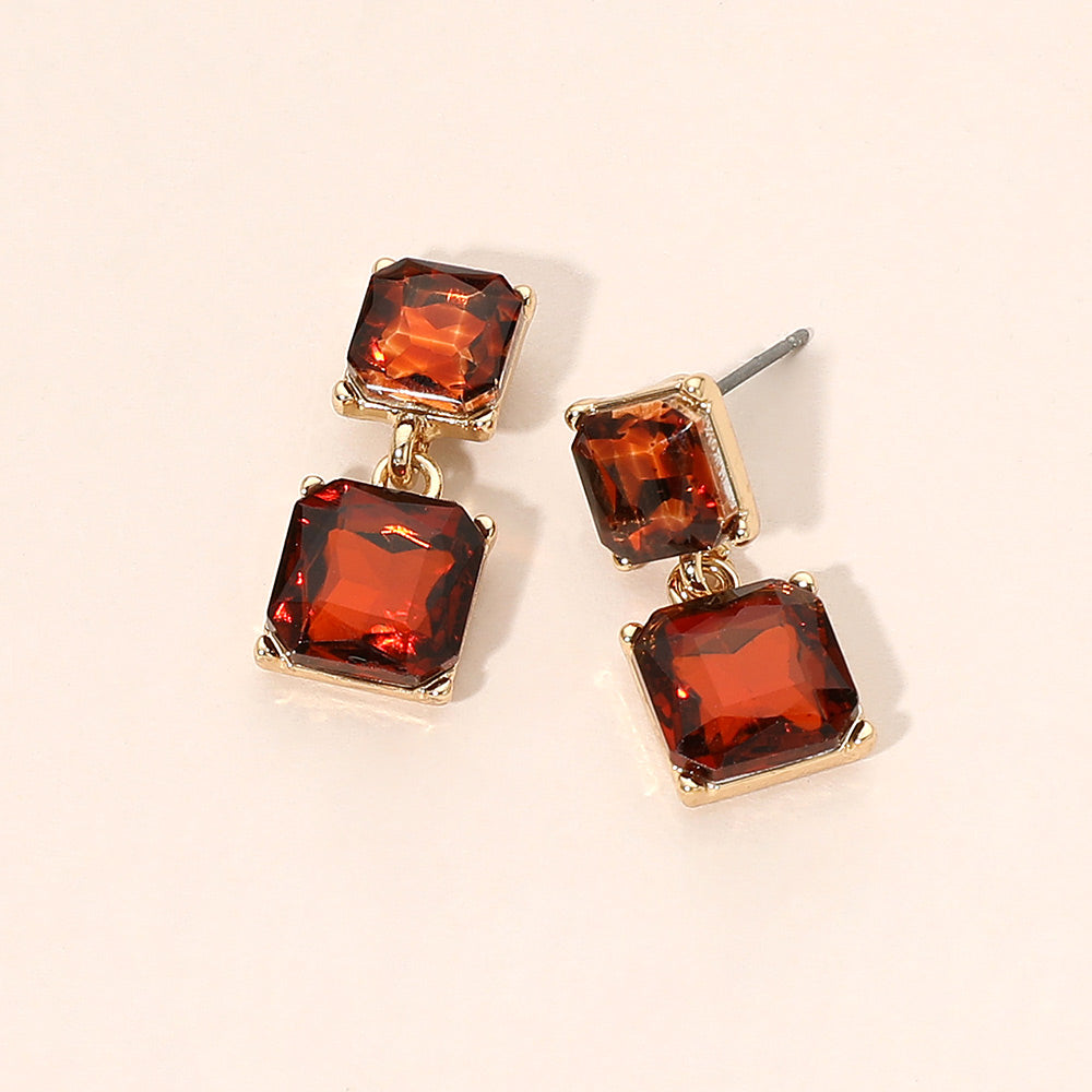Madeline Love Brown, Gold Faceted Square Gem Link Drop Earrings