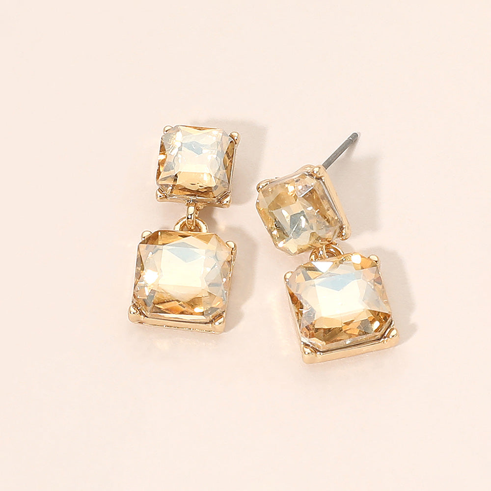 Madeline Love Champagne, Gold Faceted Square Gem Link Drop Earrings