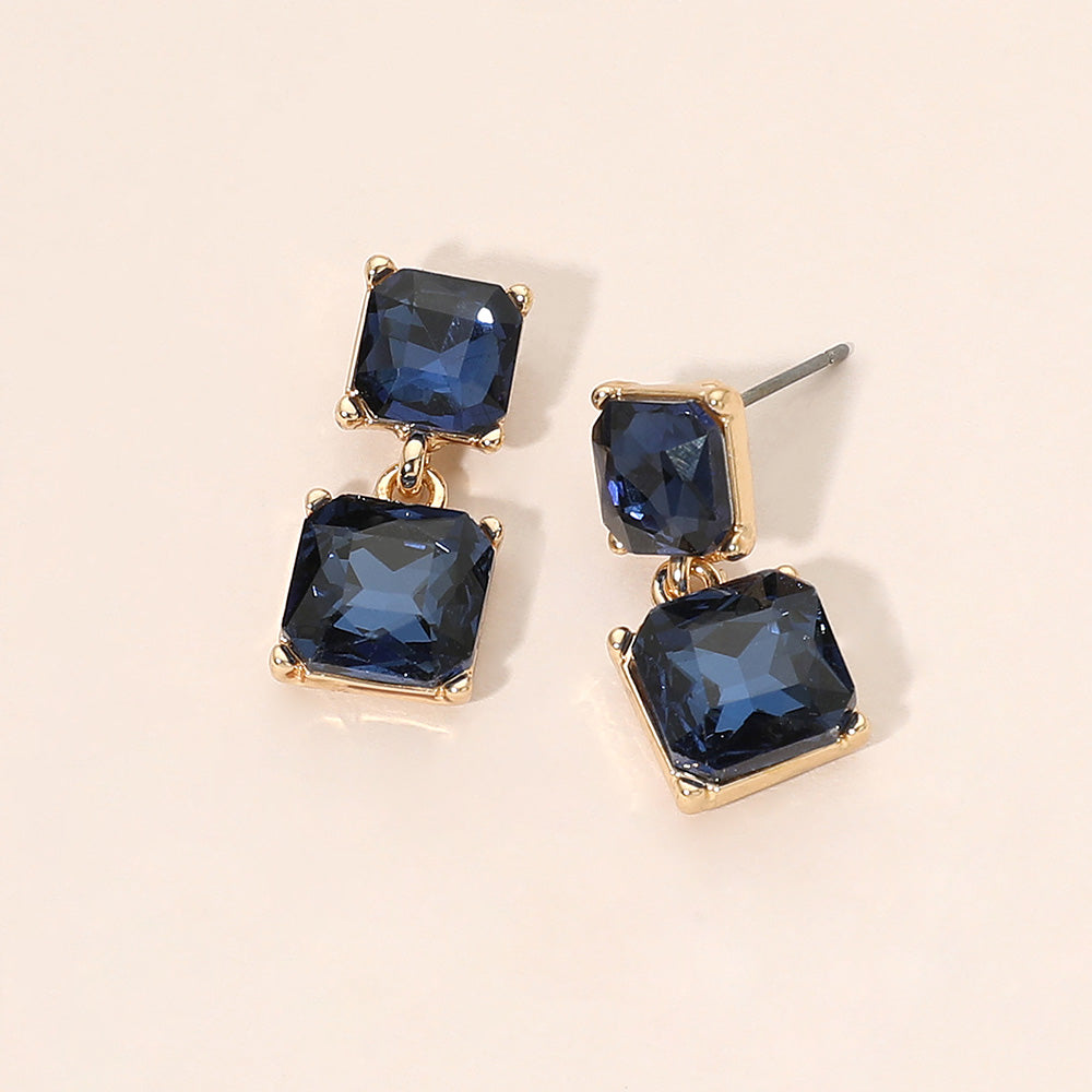 Madeline Love Blue, Dark, Gold Faceted Square Gem Link Drop Earrings