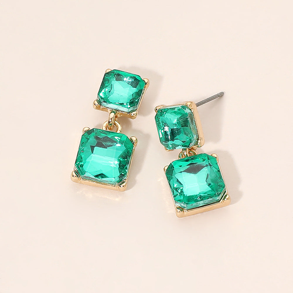 Madeline Love Gold, Green Faceted Square Gem Link Drop Earrings