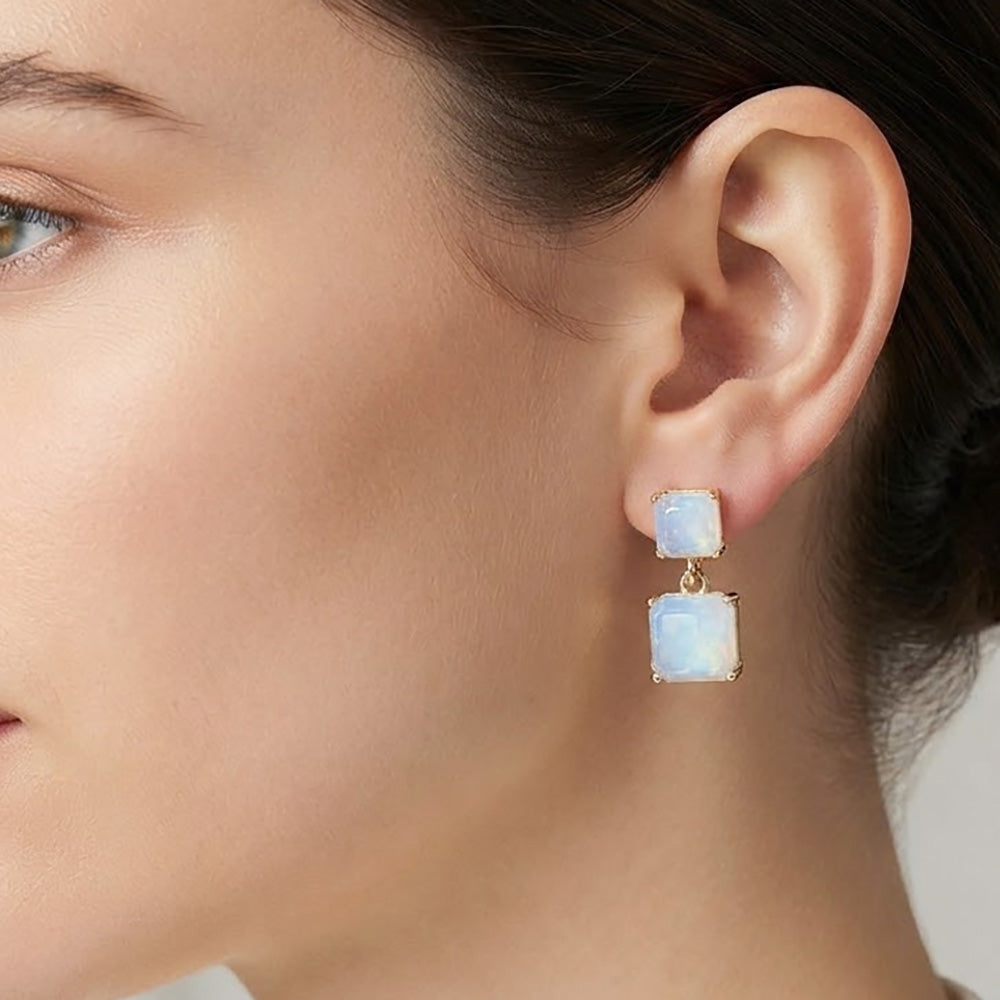Madeline Love Blue, Gold, Opal Faceted Square Gem Link Drop Earrings