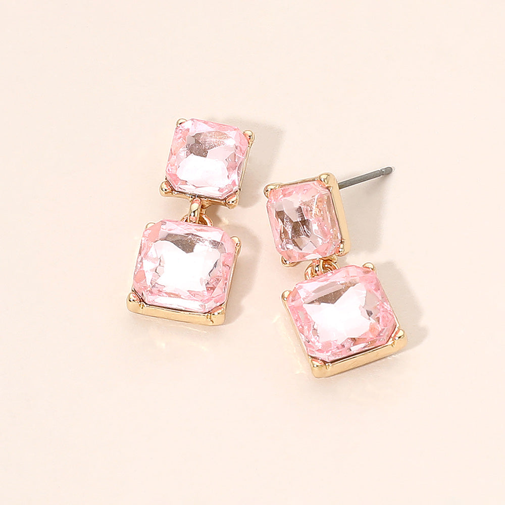 Madeline Love Gold, Pink Faceted Square Gem Link Drop Earrings