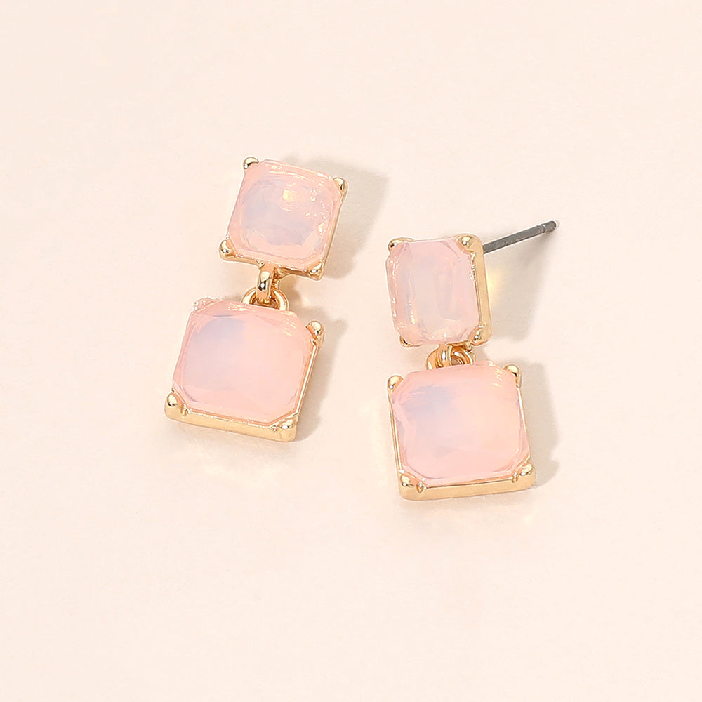 Madeline Love Gold, Rose Faceted Square Gem Link Drop Earrings