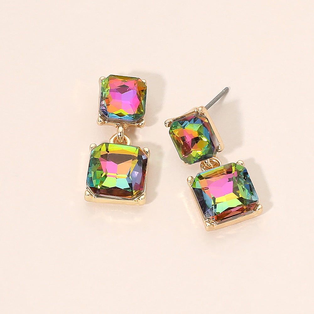 Madeline Love Gold, Vitrail Medium Faceted Square Gem Link Drop Earrings