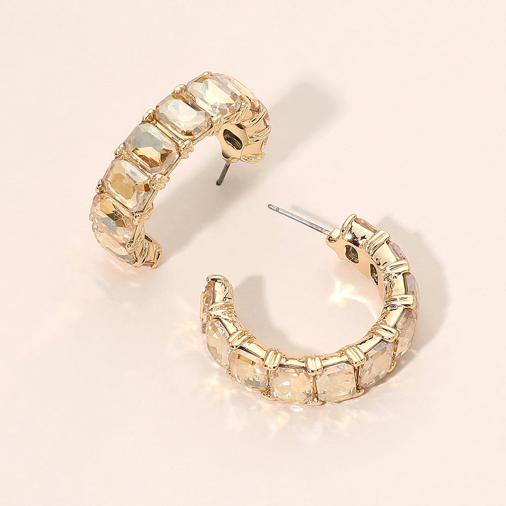 Madeline Love Champagne, Gold Faceted Rectangular Gem Curved Hoop Earrings