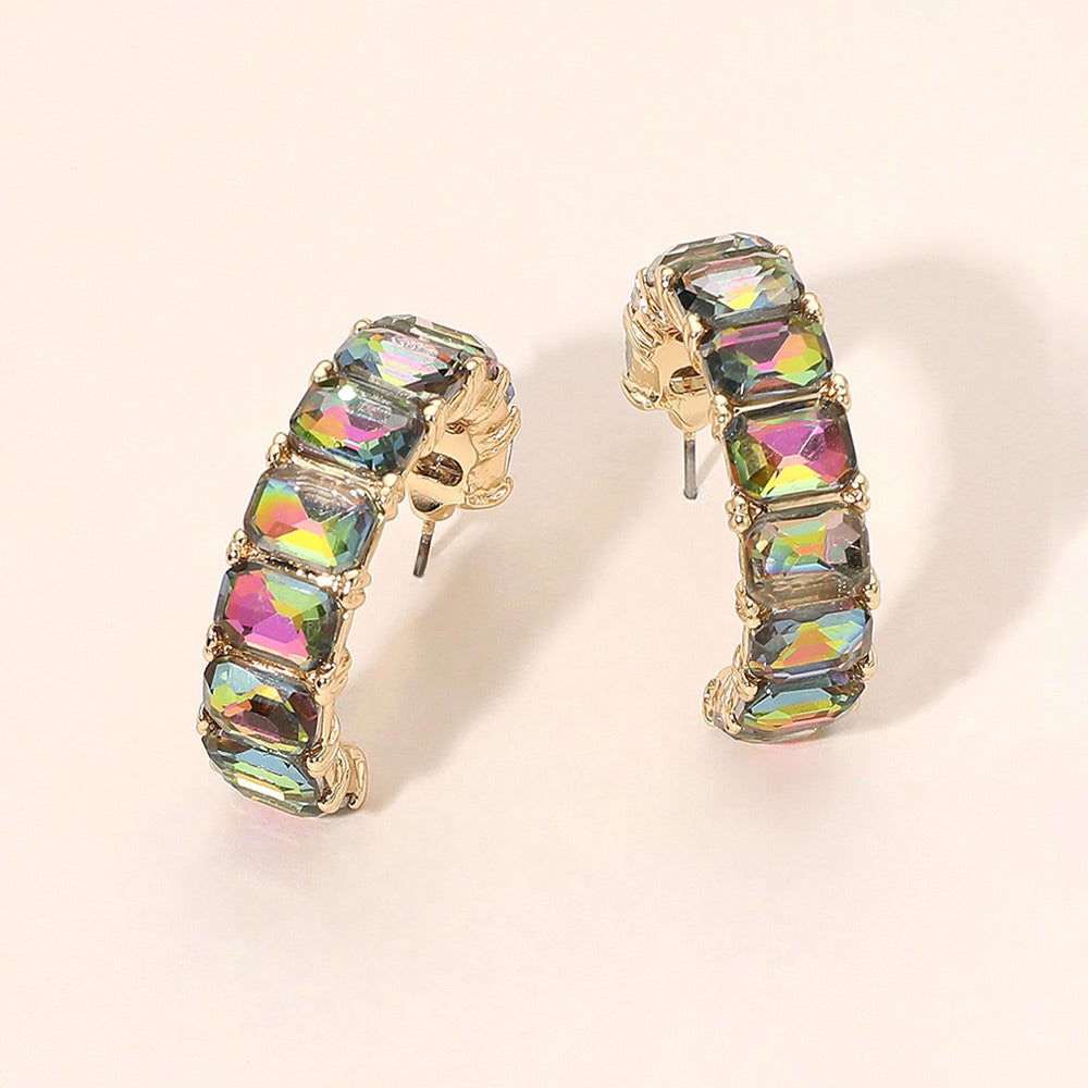 Madeline Love Gold, Vitrail Medium Faceted Rectangular Gem Curved Hoop Earrings