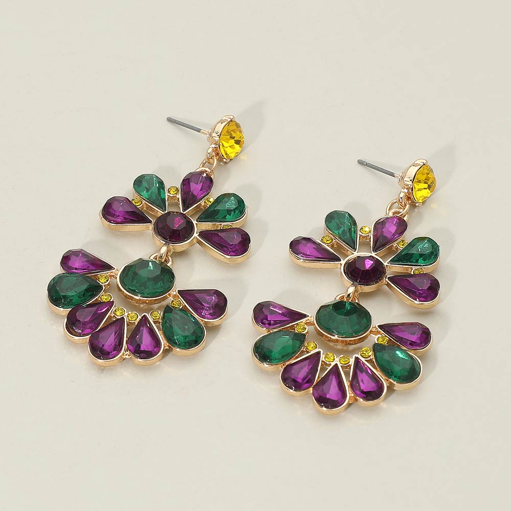 Madeline Love Gold Mardi Gras Teardrop Cluster Petal Fan Drop Statement Earrings