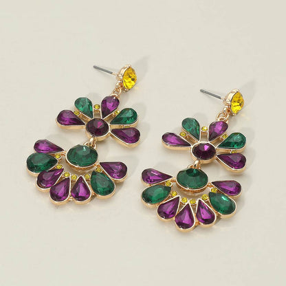 Madeline Love Gold Mardi Gras Teardrop Cluster Petal Fan Drop Statement Earrings