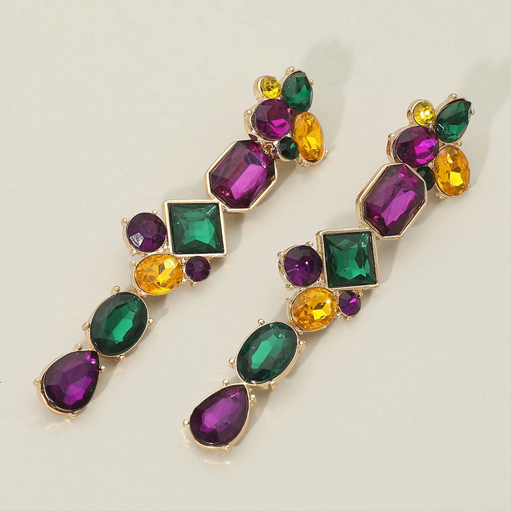 Madeline Love Gold Mardi Gras Geometric Stone Cluster Link Drop Earrings
