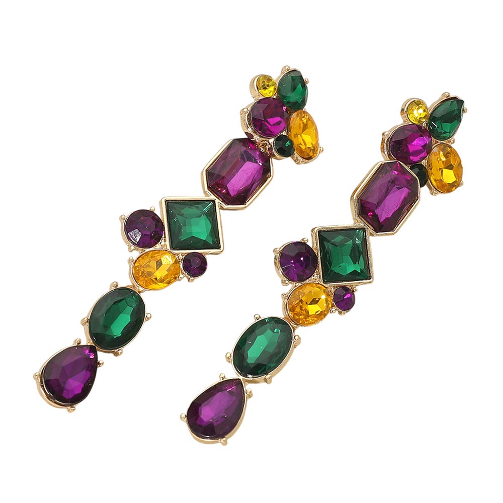 Madeline Love Gold Mardi Gras Geometric Stone Cluster Link Drop Earrings - desc