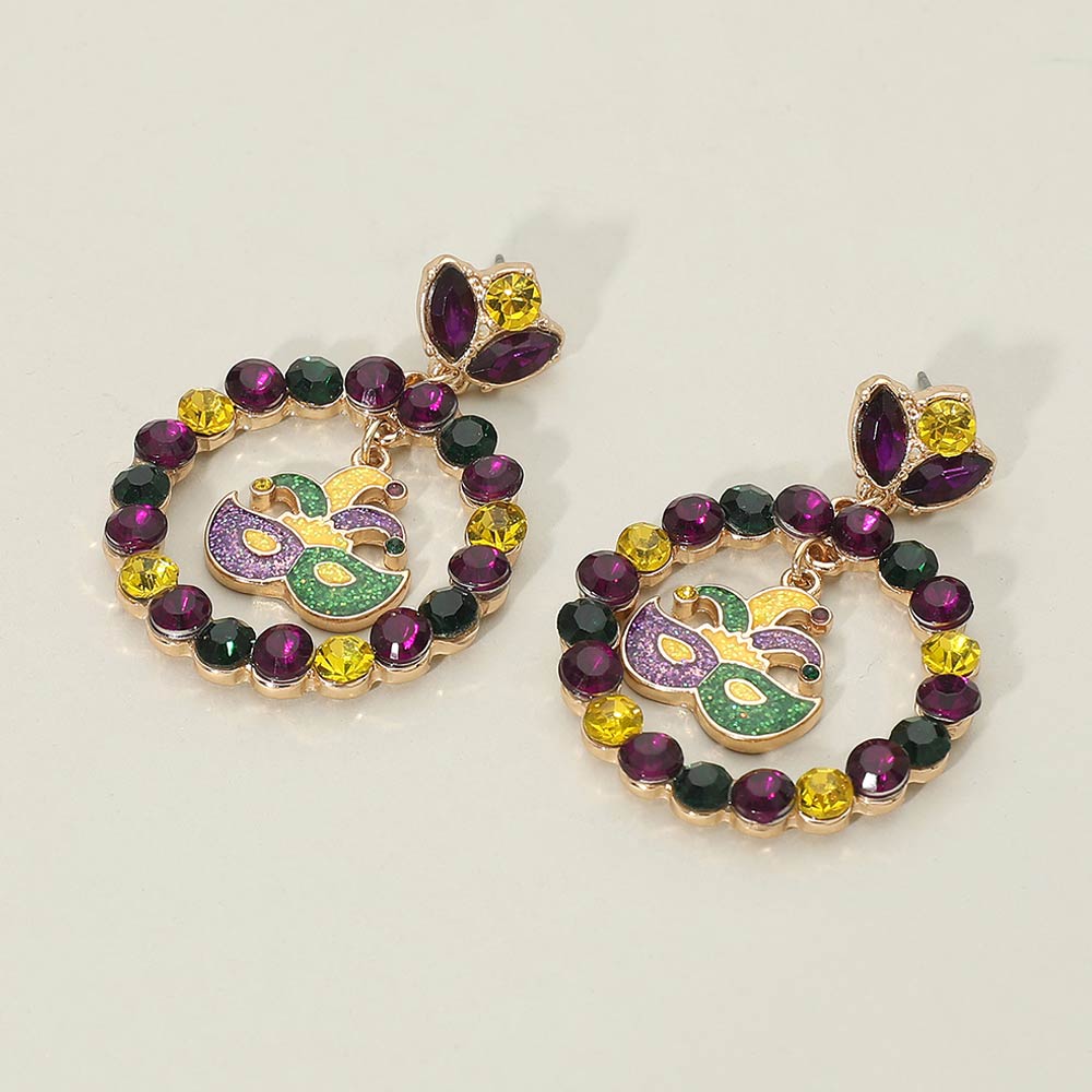 Madeline Love Gold Mardi Gras Mask Accent Circle Drop Earrings