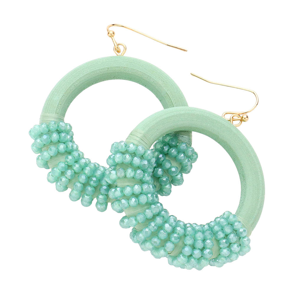Madeline Love Mint Faceted Bead Wrapped Open Wood Circle Dangle Earrings - extra