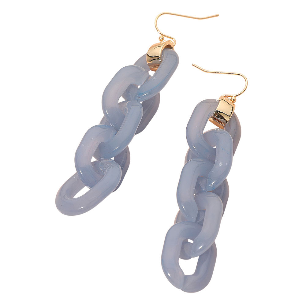 Madeline Love Blue, Gold Bold Resin Chain Link Drop Earrings - desc