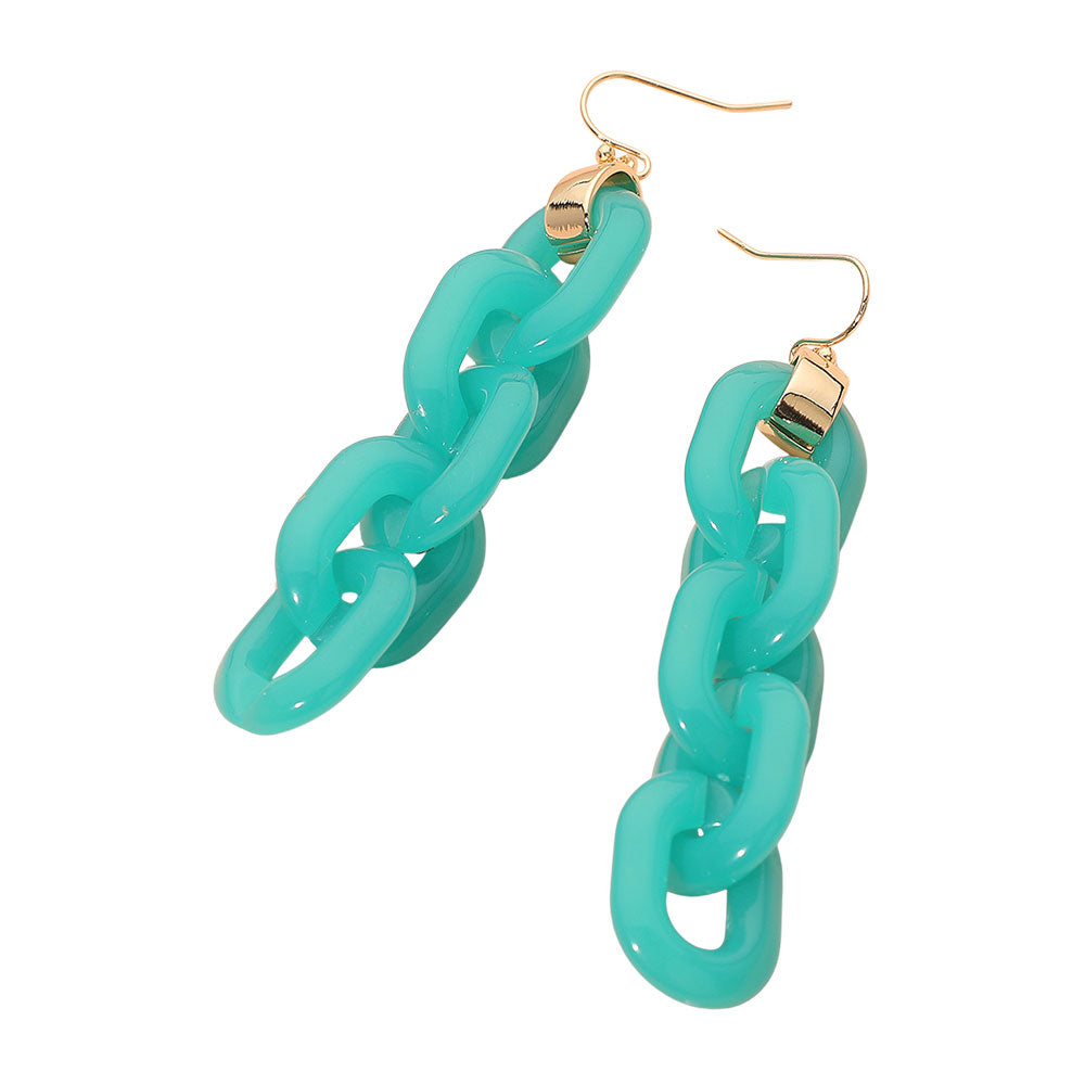 Madeline Love Gold, Green Bold Resin Chain Link Drop Earrings - desc