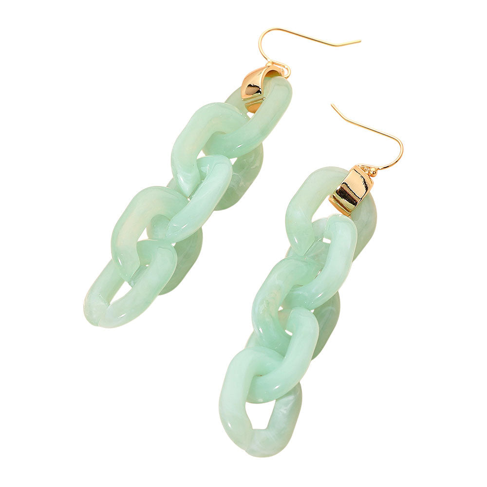 Madeline Love Gold, Mint Bold Resin Chain Link Drop Earrings - desc