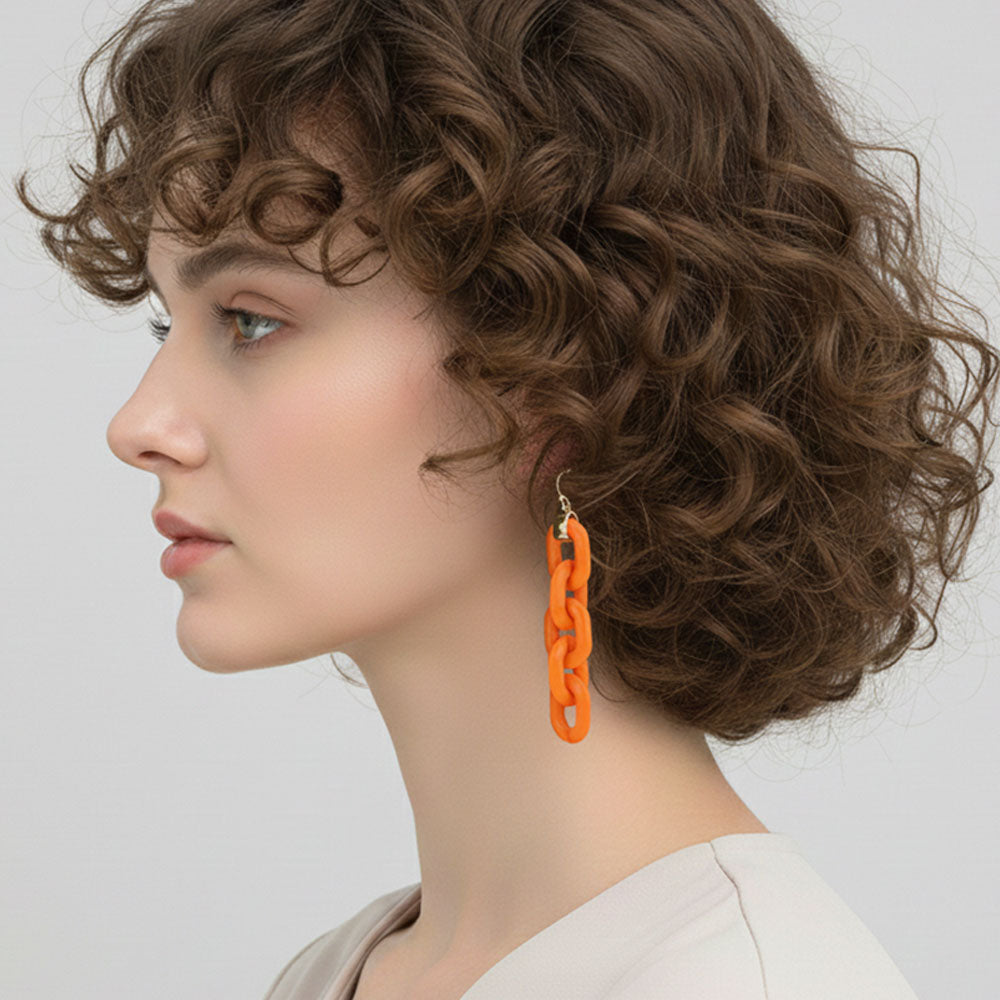 Madeline Love Gold, Orange Bold Resin Chain Link Drop Earrings
