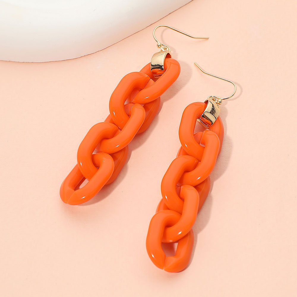 Madeline Love Gold, Orange Bold Resin Chain Link Drop Earrings - desc