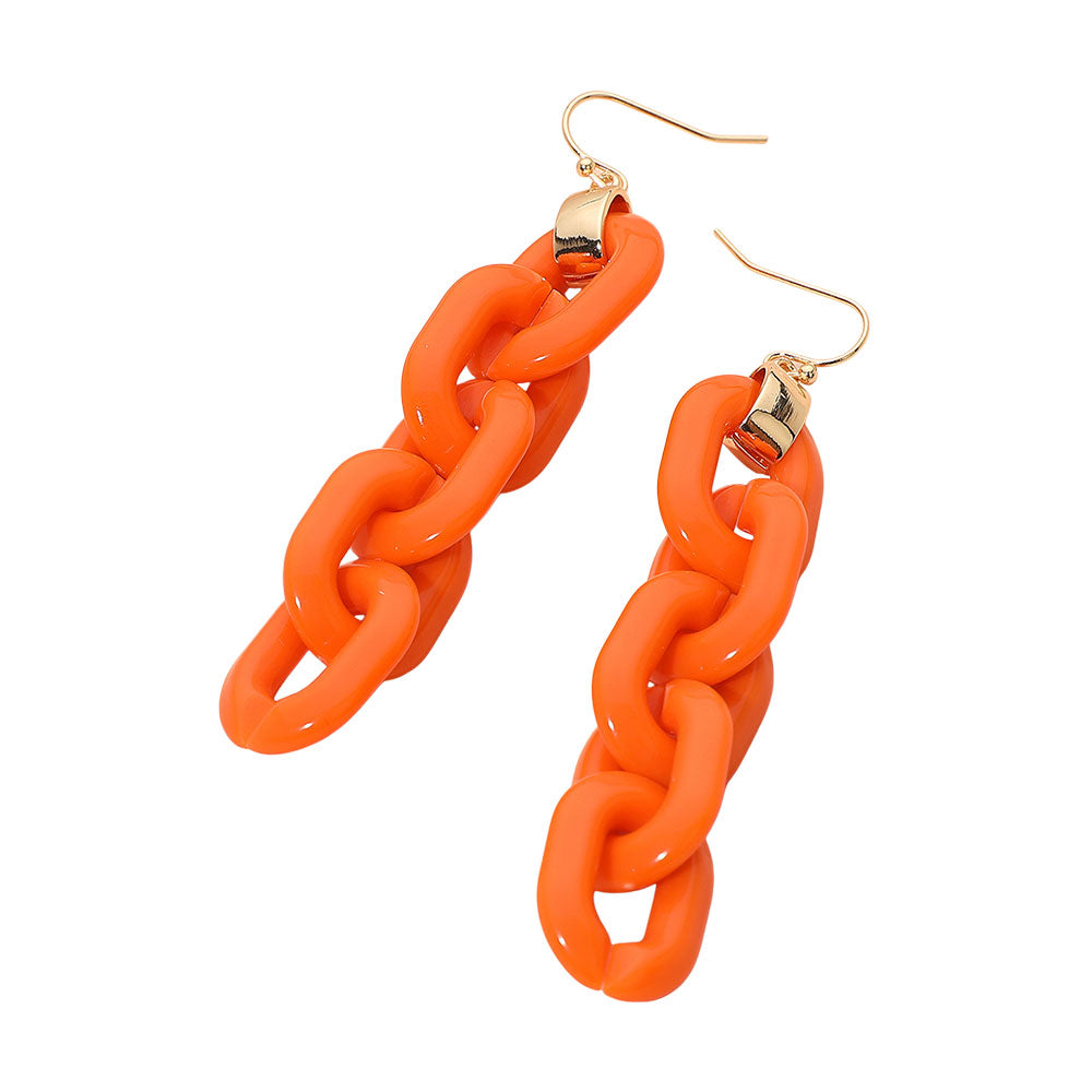 Madeline Love Gold, Orange Bold Resin Chain Link Drop Earrings - extra