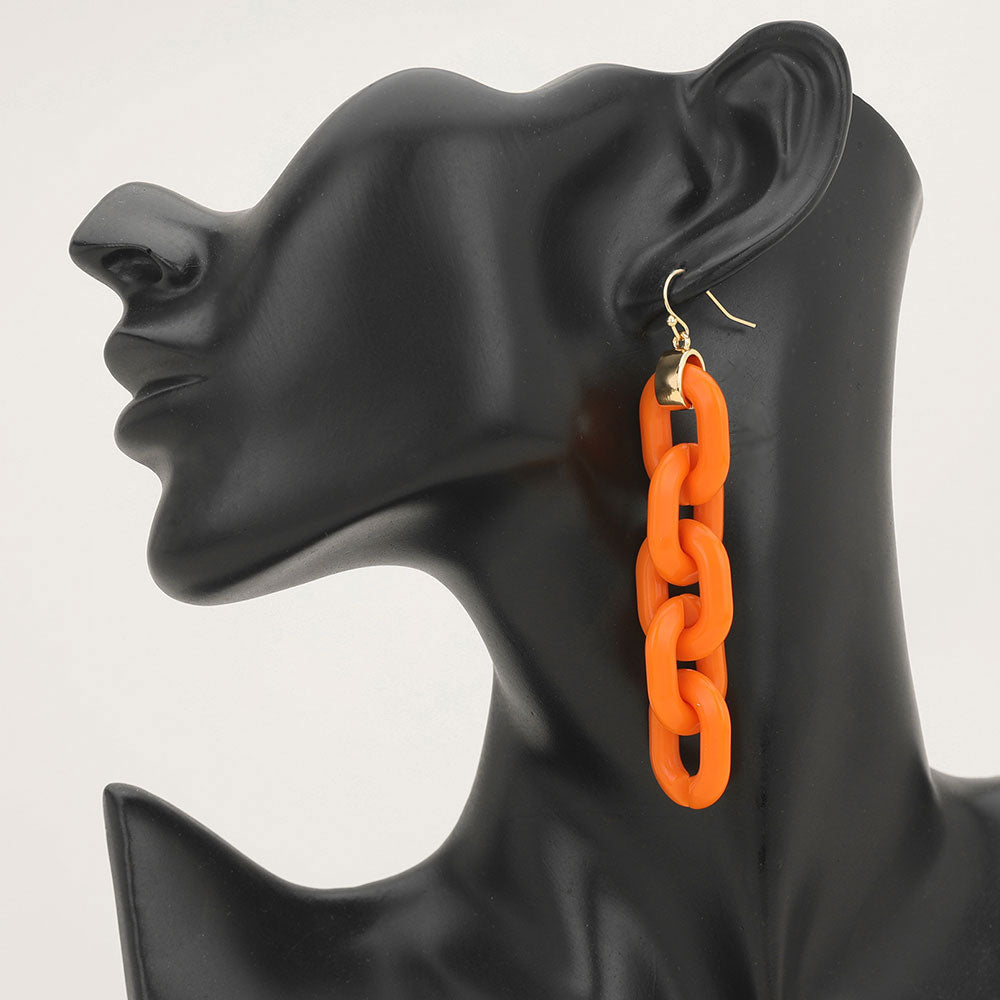 Madeline Love Gold, Orange Bold Resin Chain Link Drop Earrings - extra