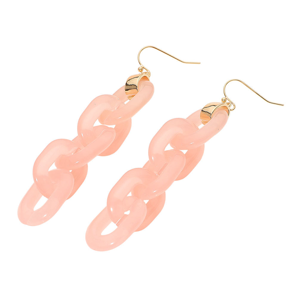 Madeline Love Gold, Pink Bold Resin Chain Link Drop Earrings - desc