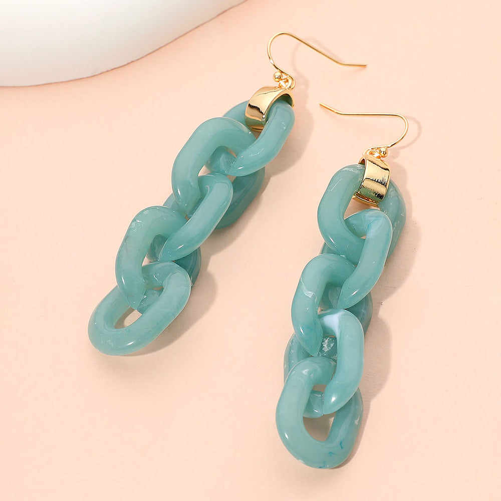 Madeline Love Gold, Turquoise Bold Resin Chain Link Drop Earrings