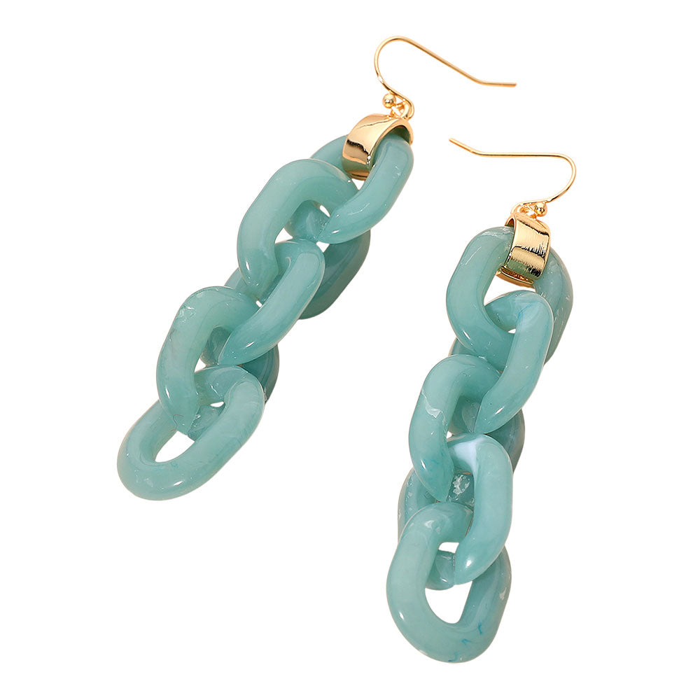 Madeline Love Gold, Turquoise Bold Resin Chain Link Drop Earrings - desc