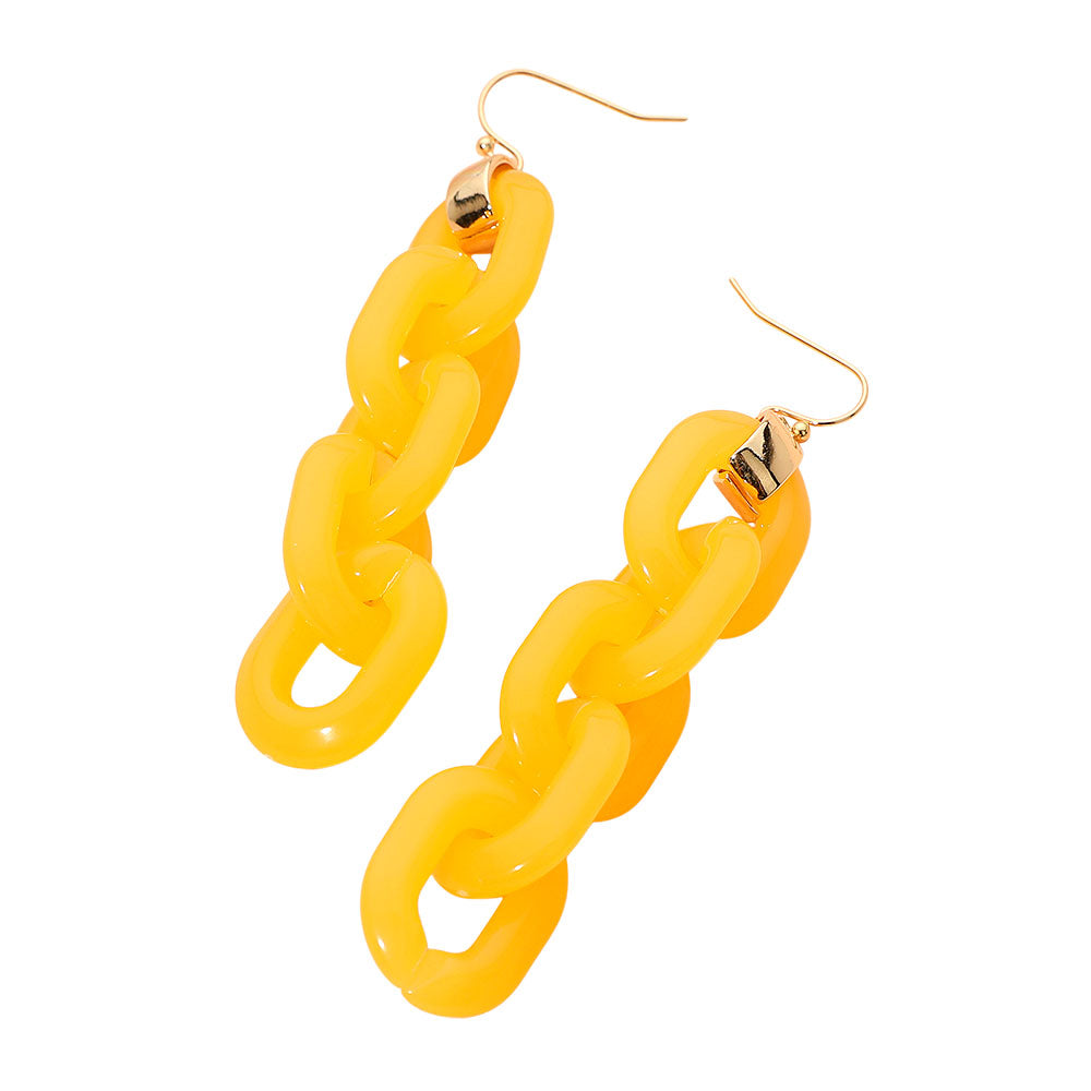 Madeline Love Gold, Yellow Bold Resin Chain Link Drop Earrings - desc