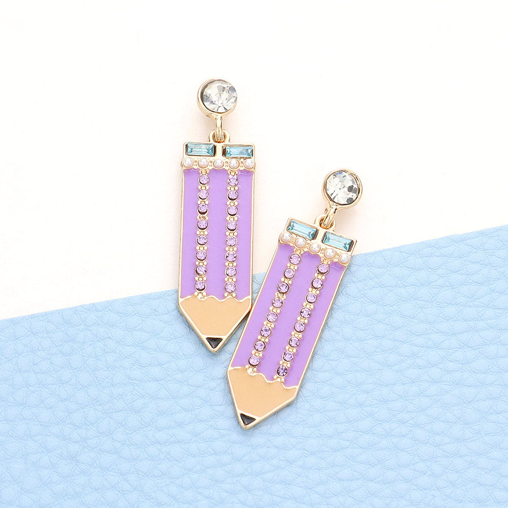 Madeline Love Lavender Rhinestone Embellished Enamel Pencil Dangle Earrings