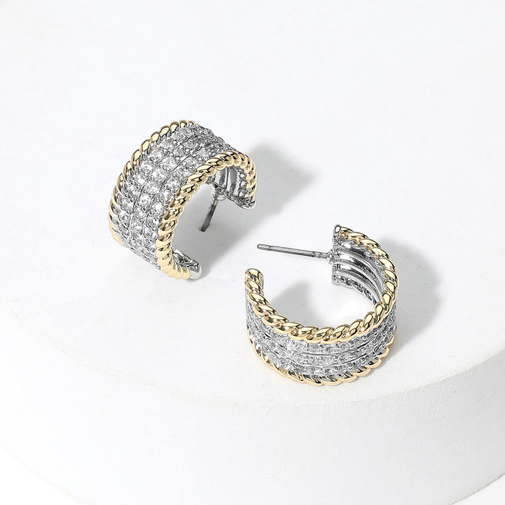 Madeline Love Two Tone 14K Gold Plated Two Tone CZ Stone Paved Mini Hoop Earrings