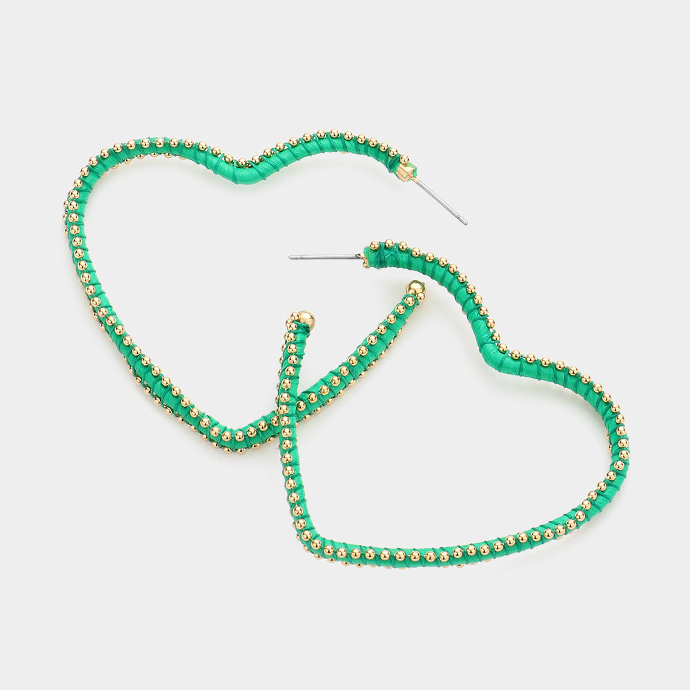 Madeline Love Gold, Green Metal Ball Trimmed Heart Hoop Earrings