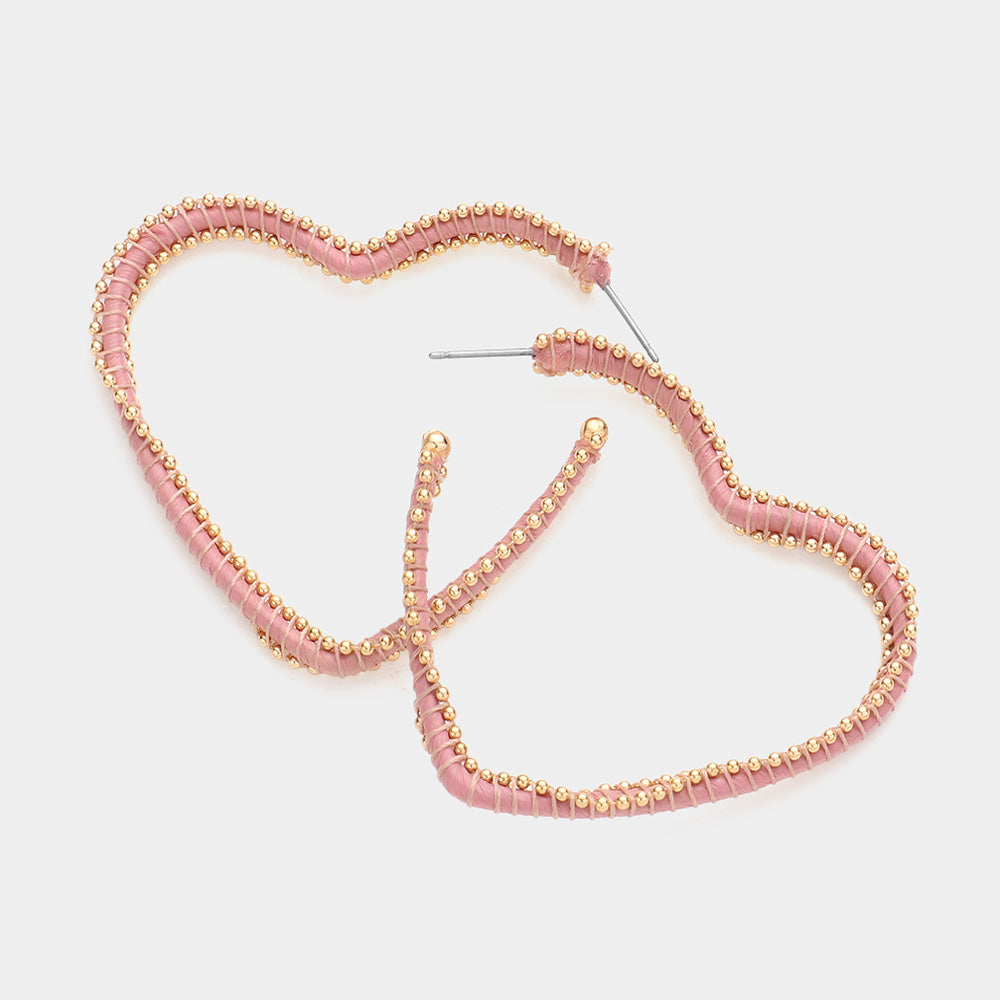 Madeline Love Dust Pink, Gold Metal Ball Trimmed Heart Hoop Earrings