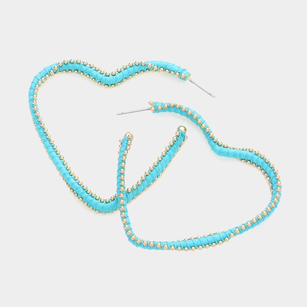 Madeline Love Gold, Turquoise Metal Ball Trimmed Heart Hoop Earrings