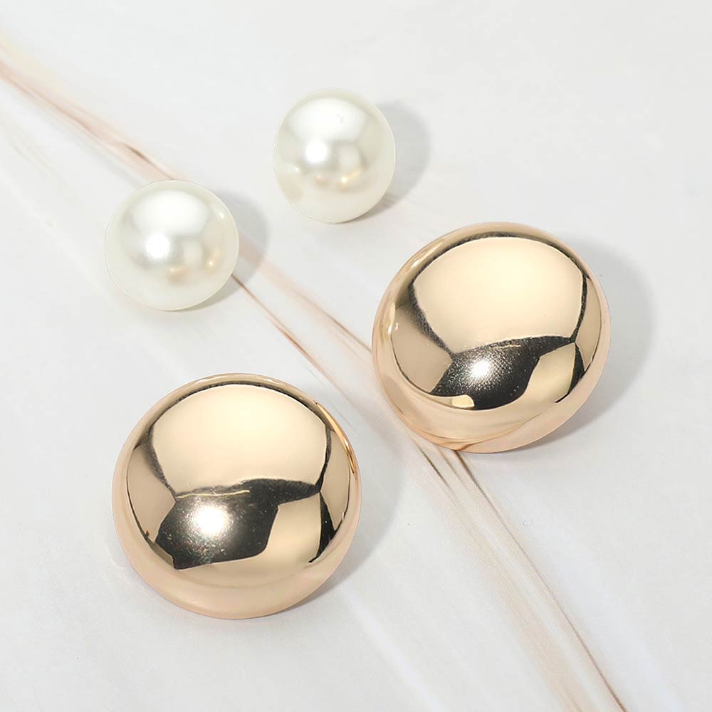 Madeline Love Gold 2Pairs - Polished Dome Pearl Dome Stud Earring Set - Earrings