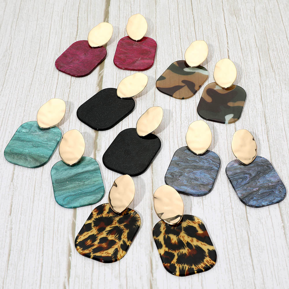 Madeline Love Black, Green Bold Glitter Resin Geometric Plate Drop Statement Earrings - extra