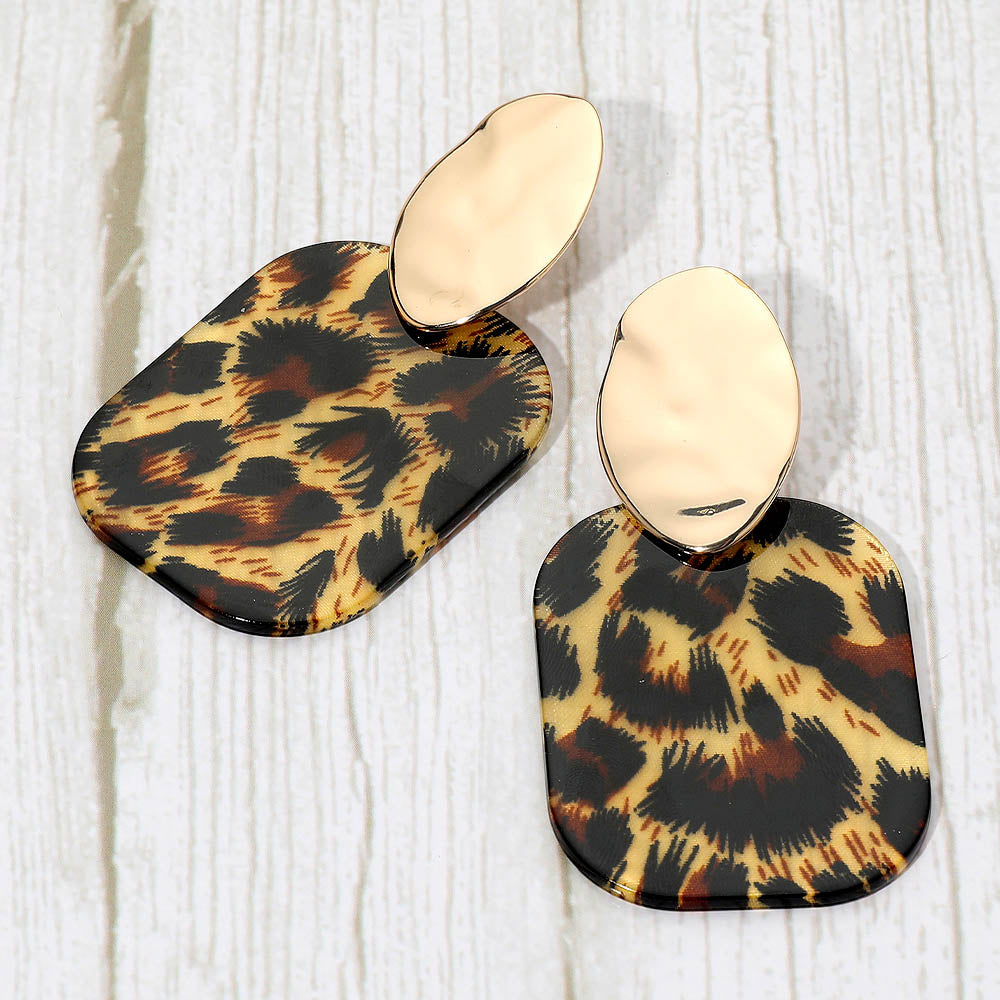 Madeline Love Leopard Bold Glitter Resin Geometric Plate Drop Statement Earrings
