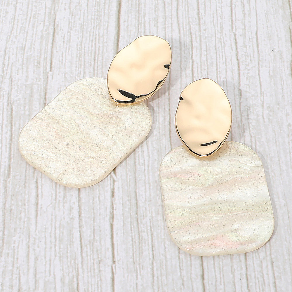 Madeline Love White Bold Glitter Resin Geometric Plate Drop Statement Earrings