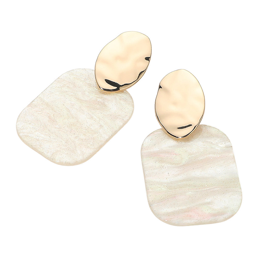 Madeline Love White Bold Glitter Resin Geometric Plate Drop Statement Earrings - desc
