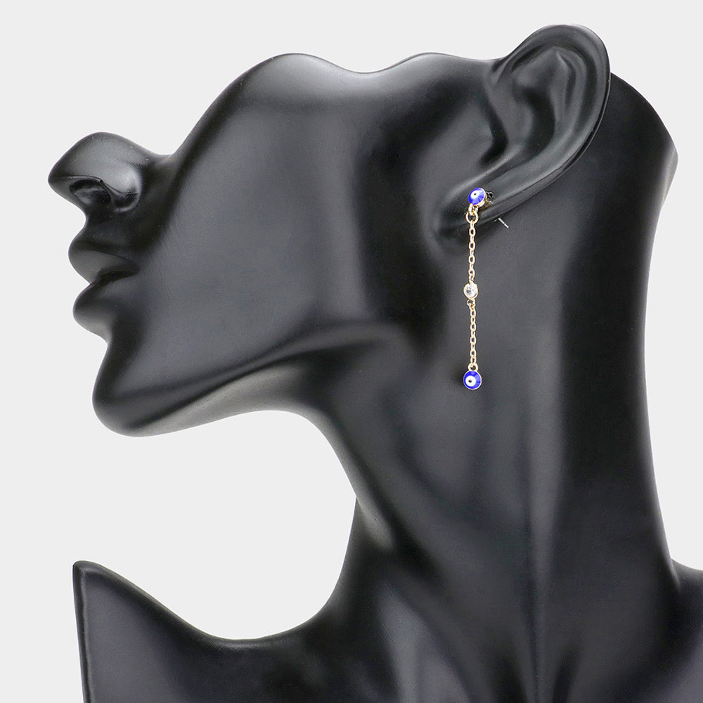 Madeline Love Navy Evil Eye Round Stone Link Linear Dangle Earrings